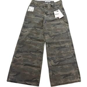 Refrain Women Los Angeles Printed Wide Leg Pants Mid Rise Baggy Camo 7/27 Grunge